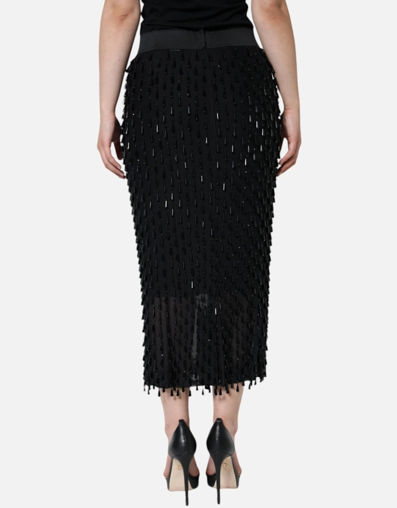 Embellished High Waist Midi Pencil Skirt Women - Black