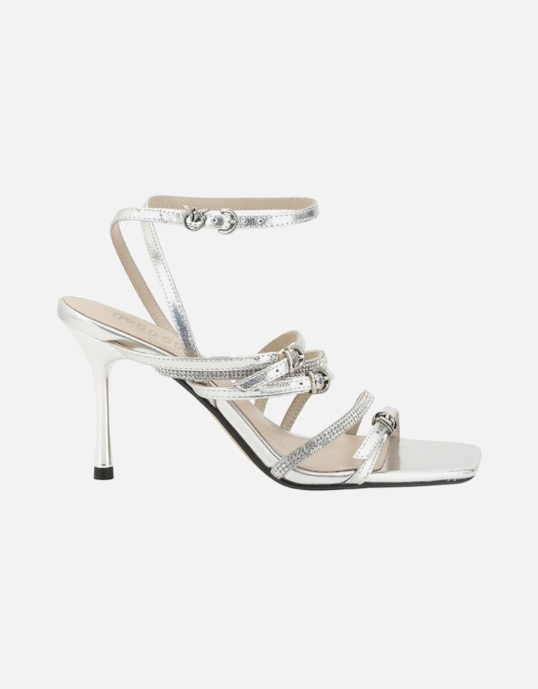 Square Toe Stiletto Heel Multi-Buckle Sandals Women - Silver