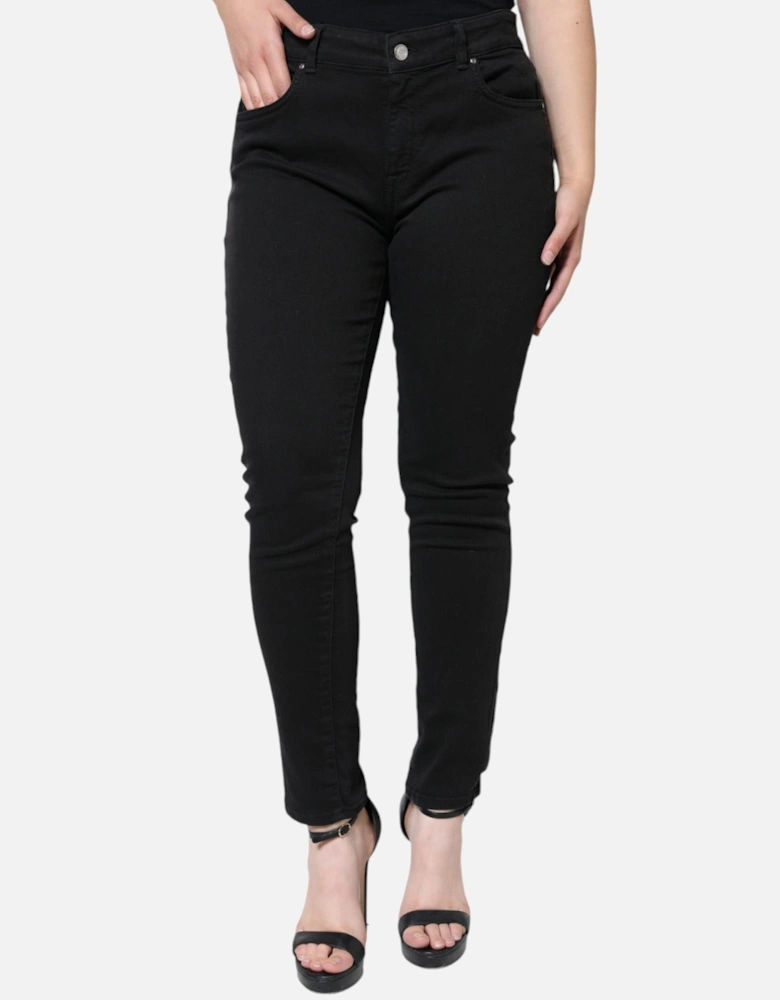 Mid Waist Skinny Jeans with Logo Details Women - Black Jeans