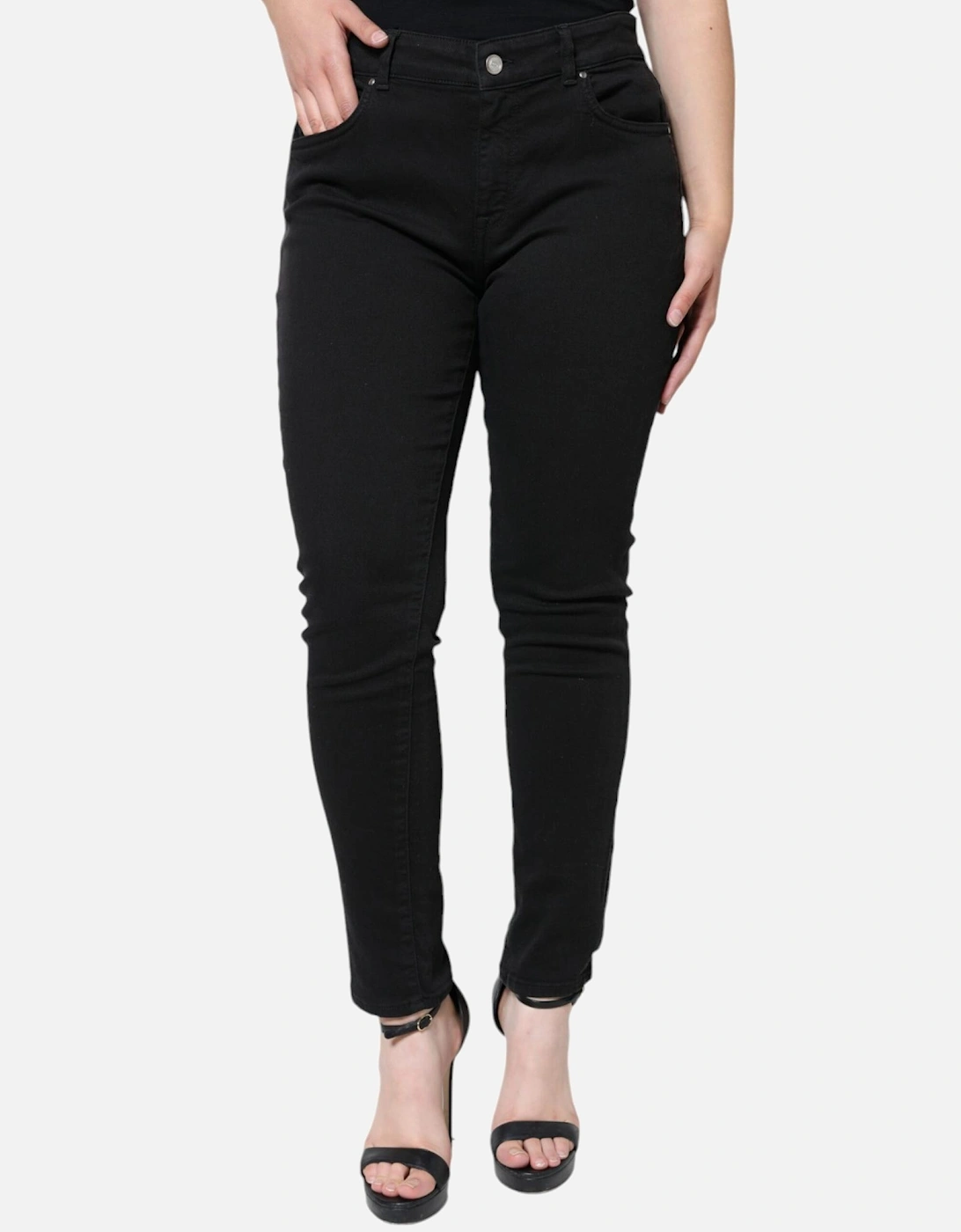 Mid Waist Skinny Jeans with Logo Details Women - Black Jeans, 6 of 5
