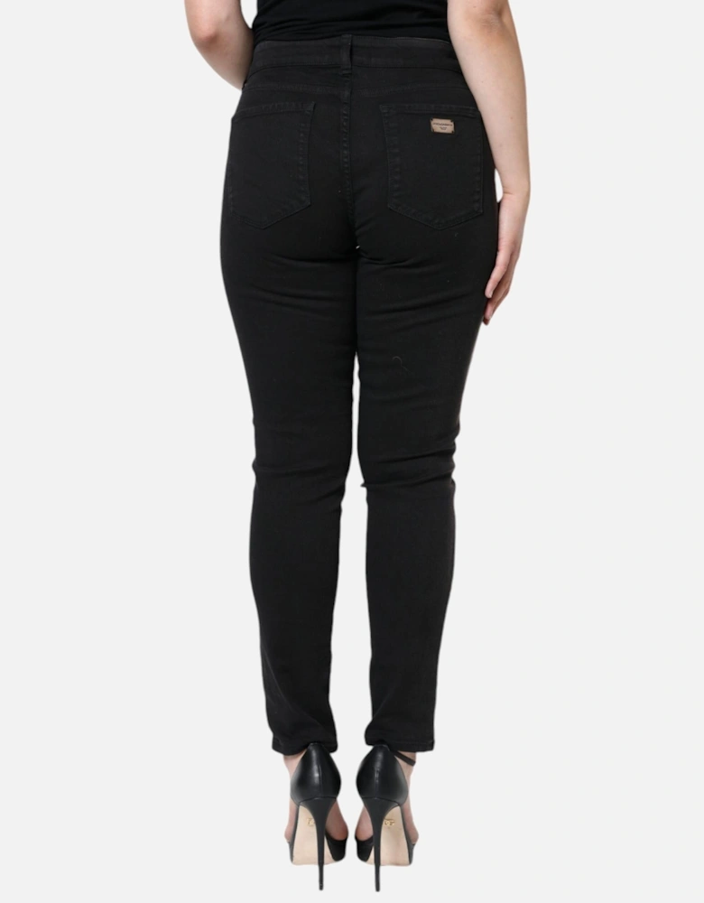Mid Waist Skinny Jeans with Logo Details Women - Black Jeans