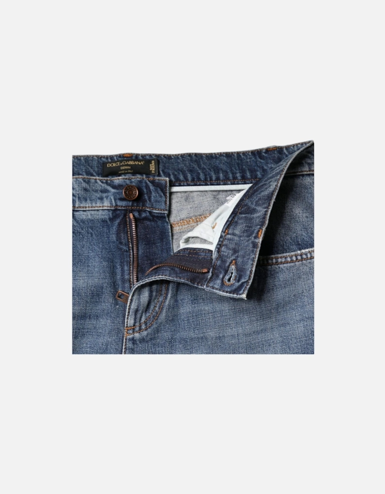 Skinny Tattered Mid Waist Denim Jeans Women - Blue Jeans
