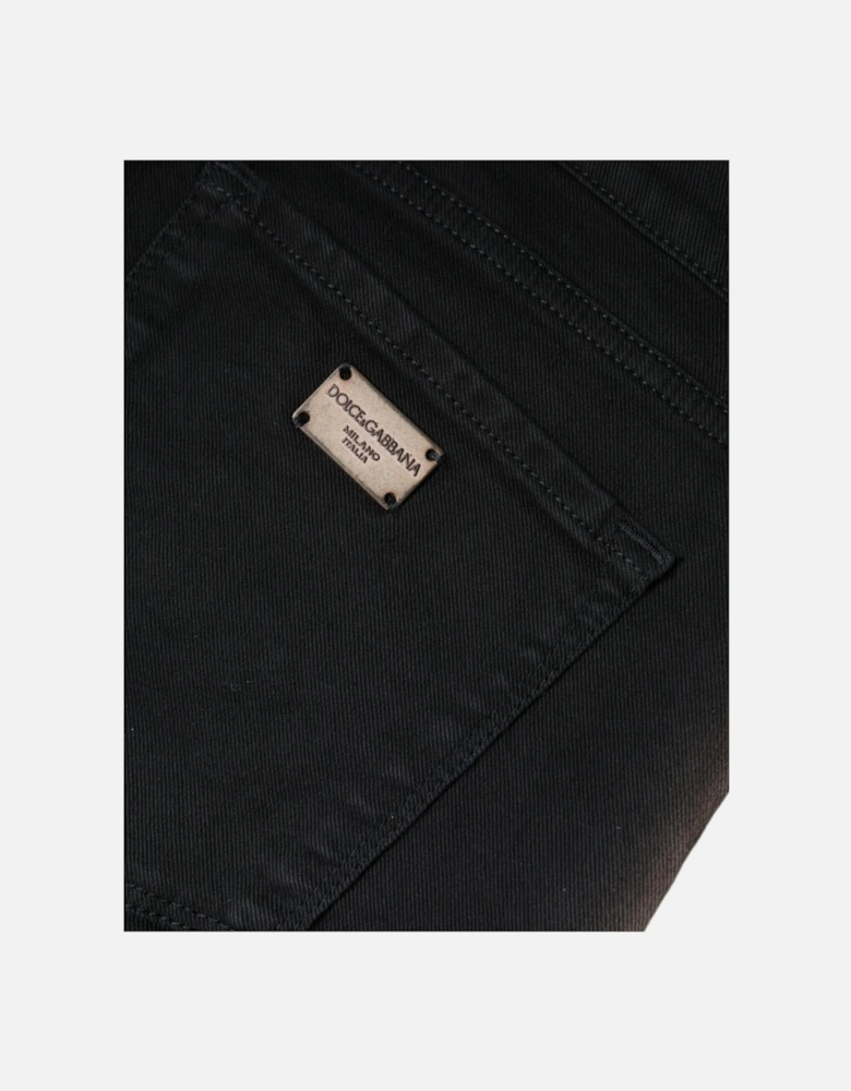 Mid Waist Skinny Jeans with Logo Details Women - Black Jeans