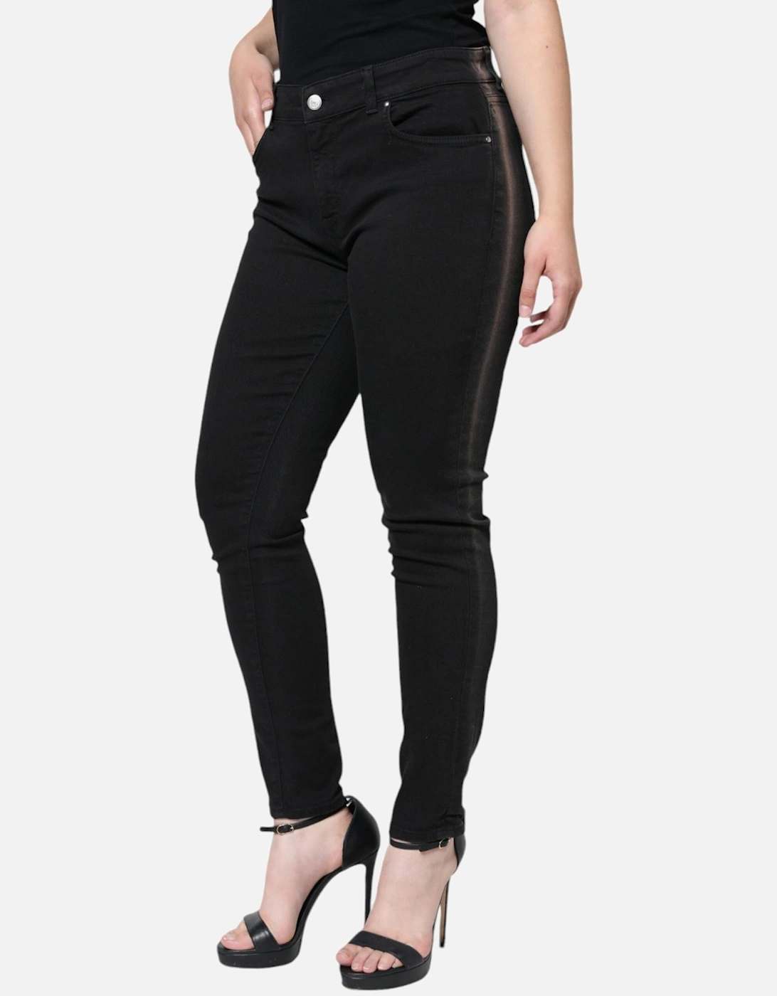 Mid Waist Skinny Jeans with Logo Details Women - Black Jeans