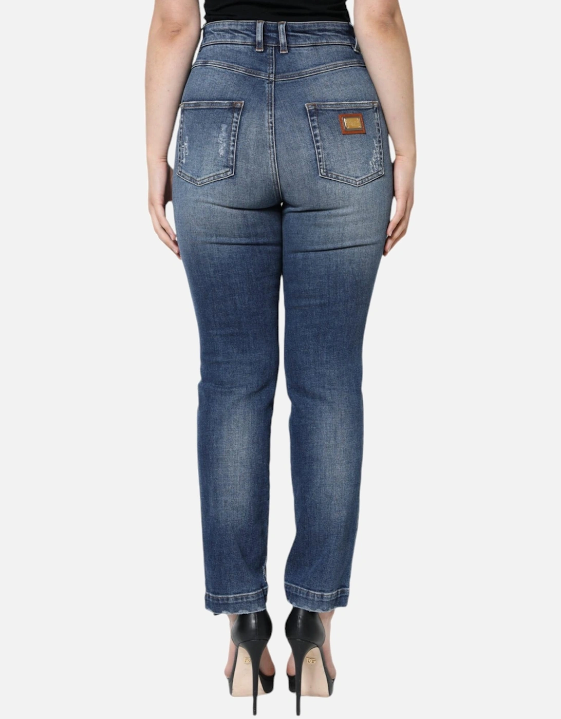 High Waist Skinny Tattered Jeans with Stretch Women - Blue Jeans