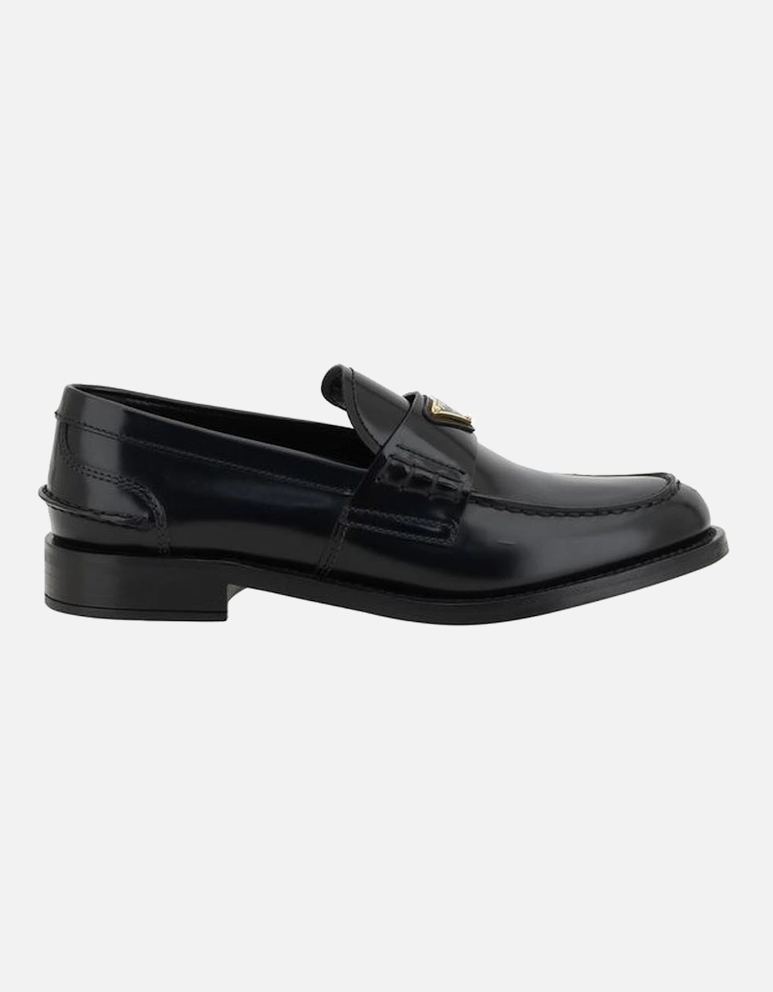 Leather Loafers with Enameled Triangular Plaque Women - Black Flats, 5 of 4