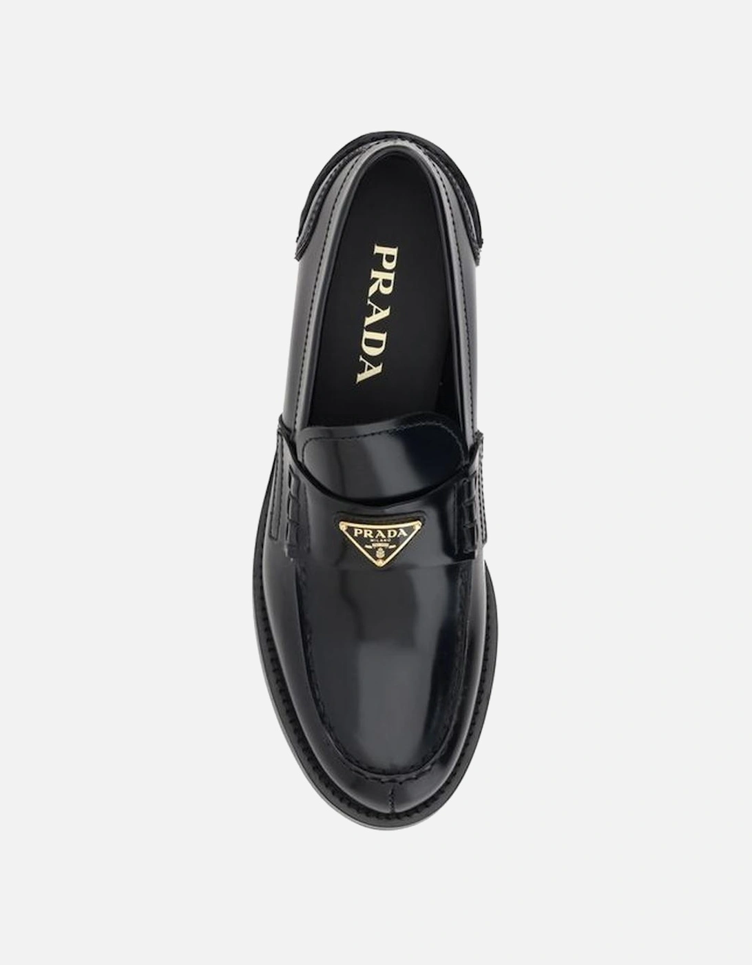 Leather Loafers with Enameled Triangular Plaque Women - Black Flats