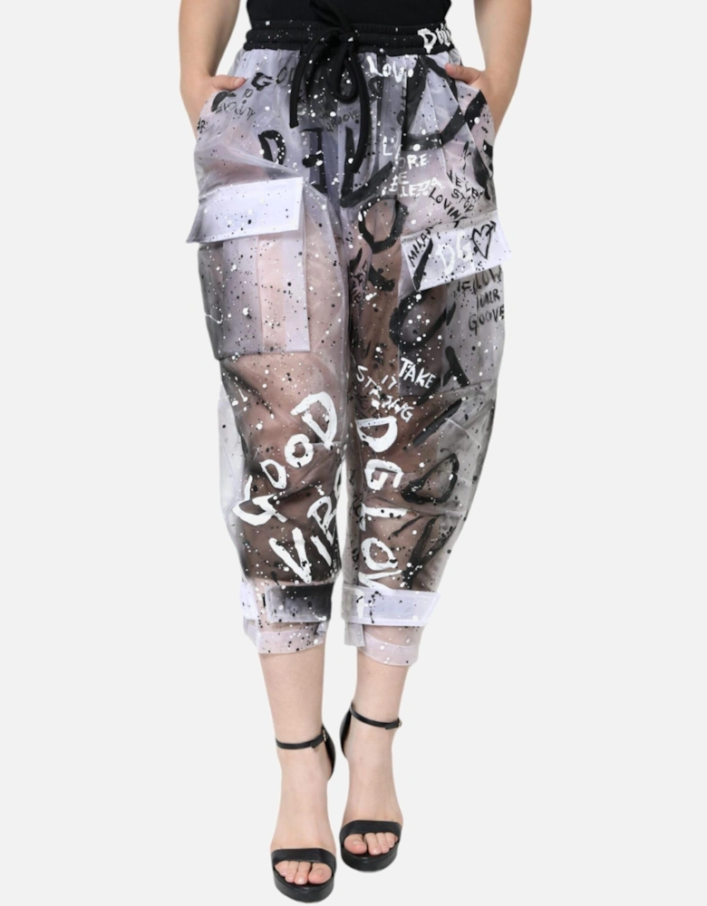 Mid Waist Cropped Cargo Pants with Print Women - White Jeans