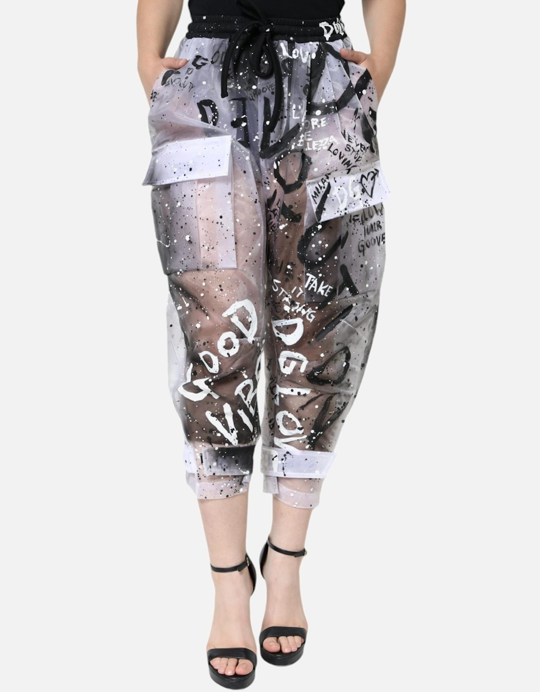 Mid Waist Cropped Cargo Pants with Print Women - White Jeans, 6 of 5