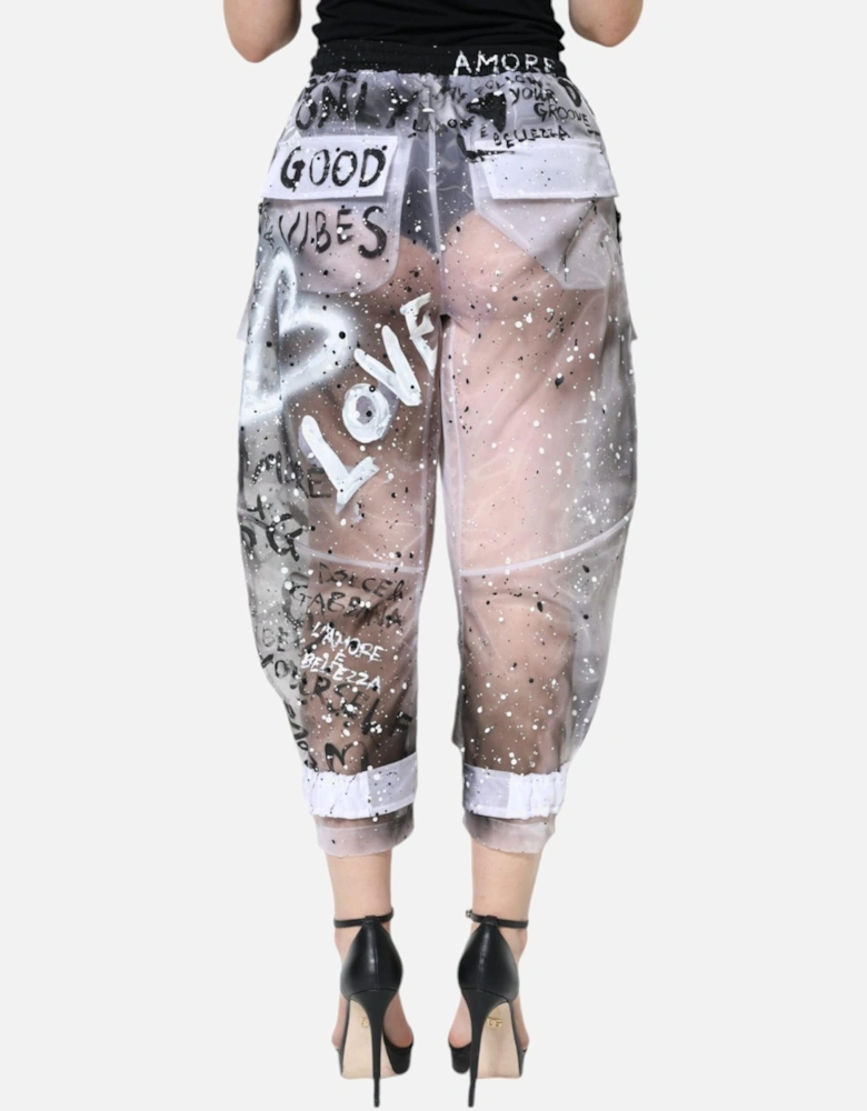 Mid Waist Cropped Cargo Pants with Print Women - White Jeans