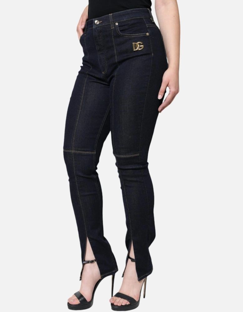 Mid Waist Skinny Jeans with Logo Details Women - Black Jeans