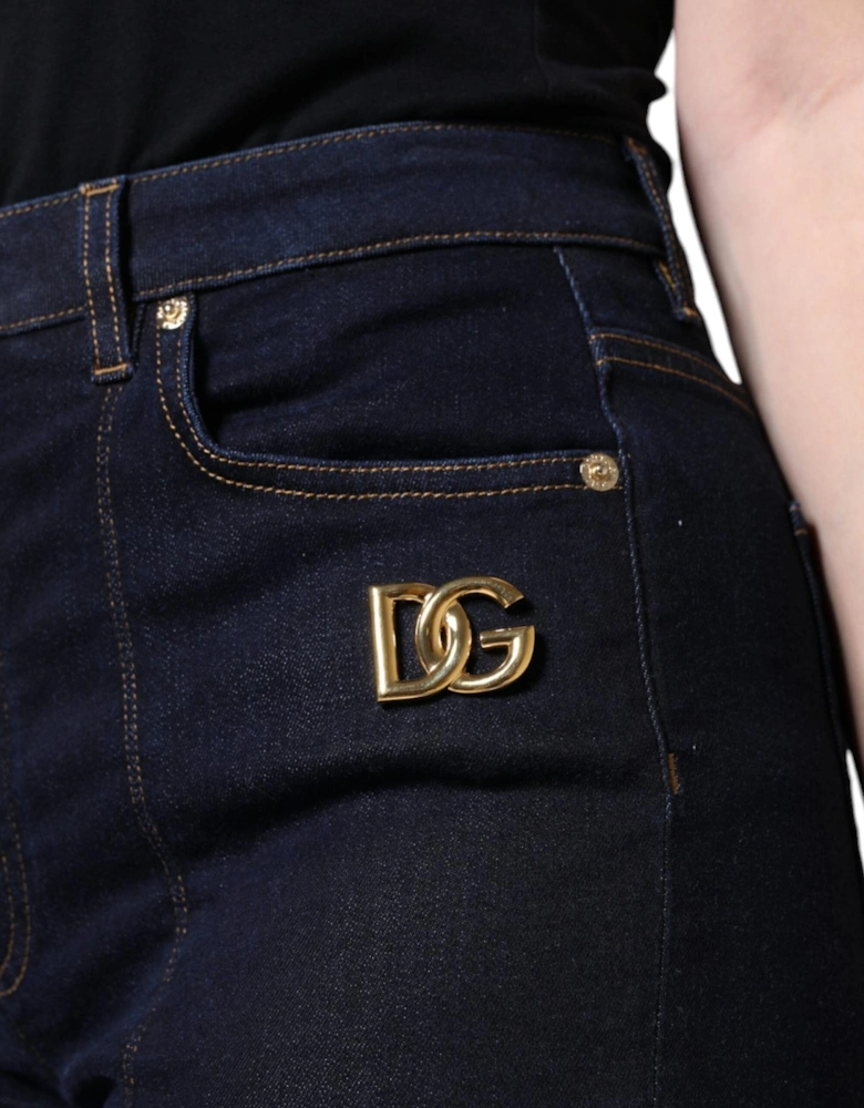 Mid Waist Skinny Jeans with Logo Details Women - Black Jeans