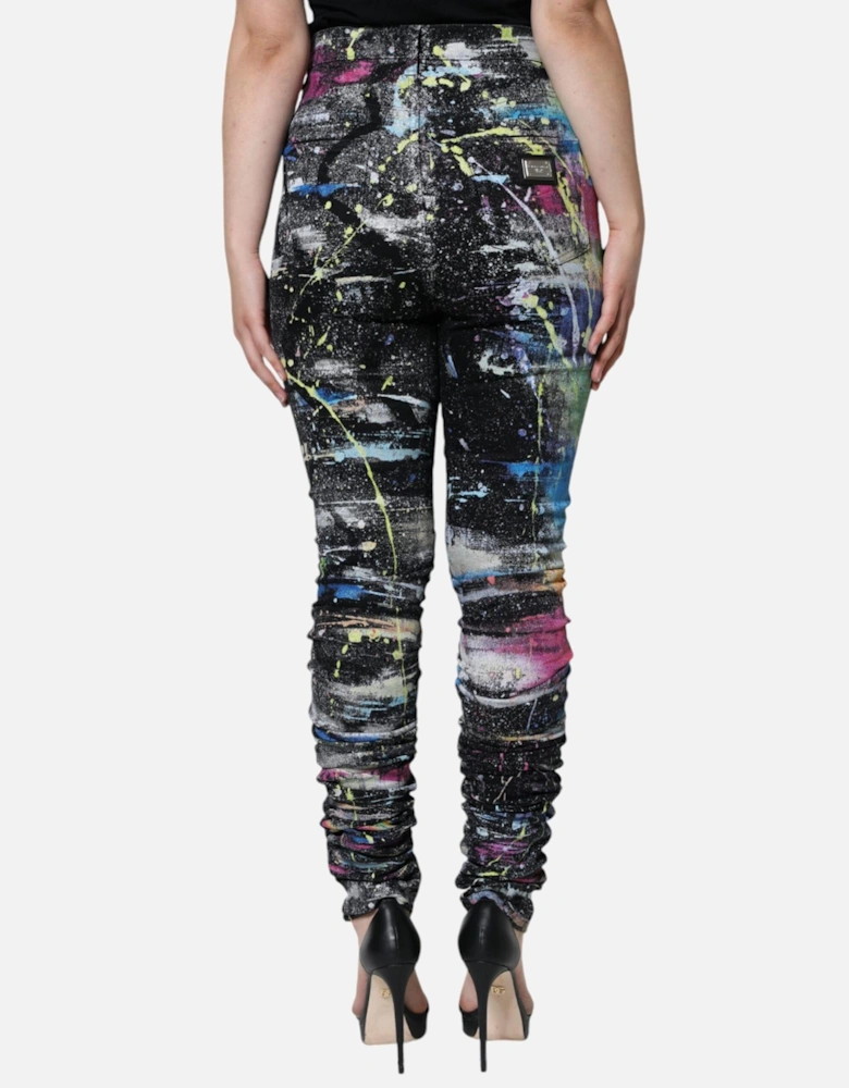 High-Rise Skinny Jeans with Splatter Paint Motif Women - Multicolor