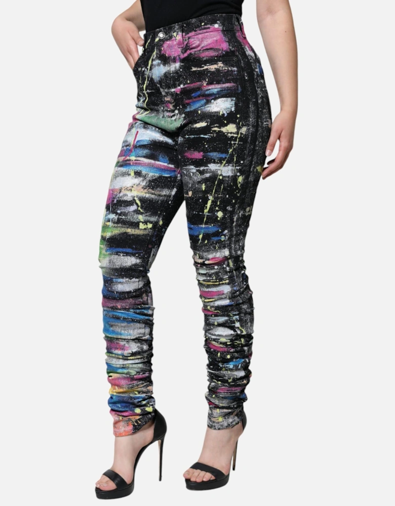 High-Rise Skinny Jeans with Splatter Paint Motif Women - Multicolor