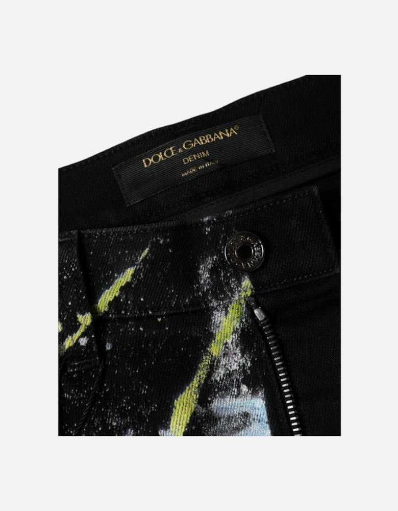 High-Rise Skinny Jeans with Splatter Paint Motif Women - Multicolor