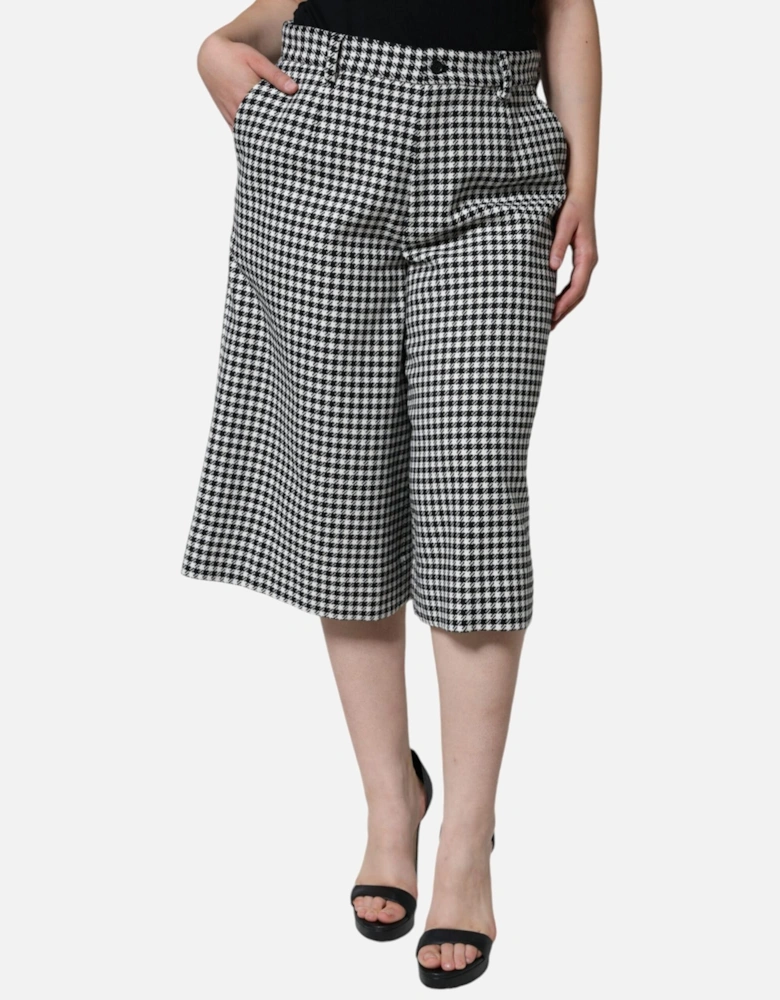 Mid Waist Houndstooth Pants with Zipper Closure Women - Black And