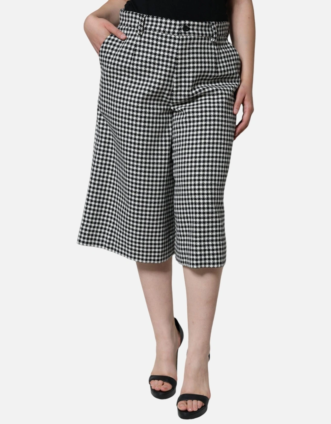Mid Waist Houndstooth Pants with Zipper Closure Women - Black And, 6 of 5