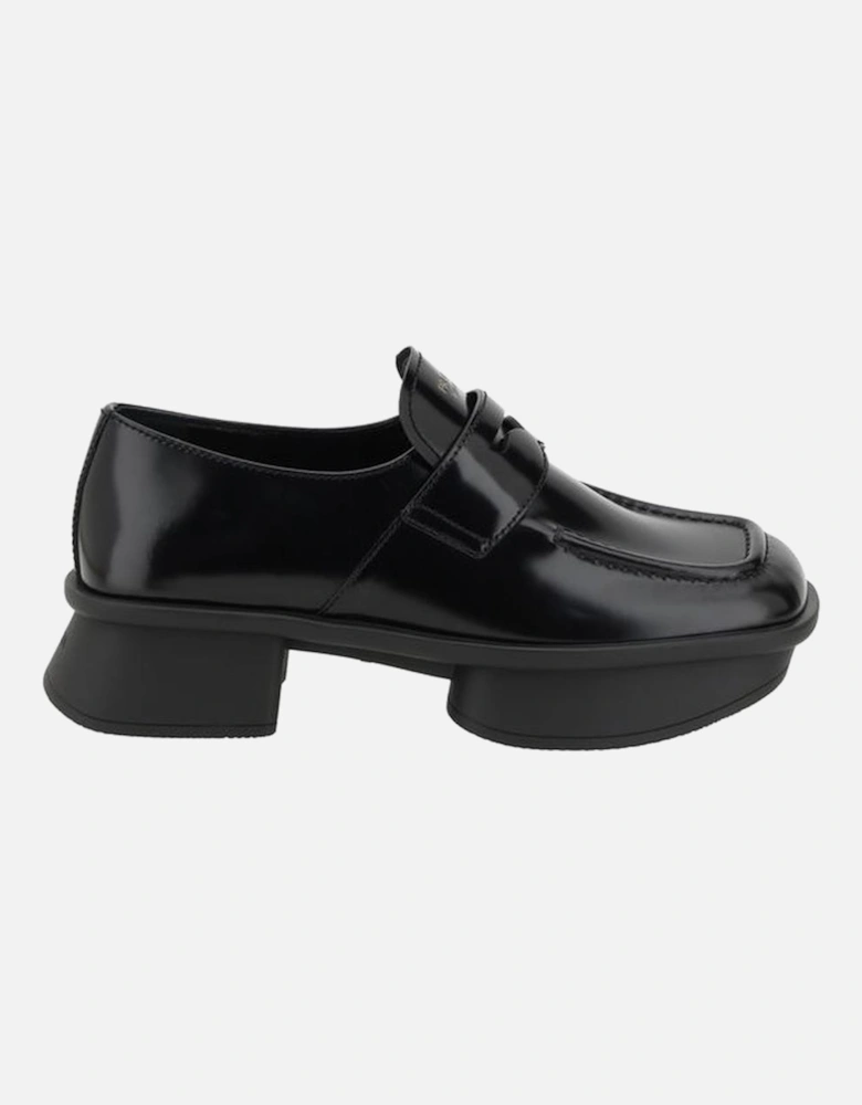 Leather Square Toe Loafers with Contrasting Logo Label Women - Black