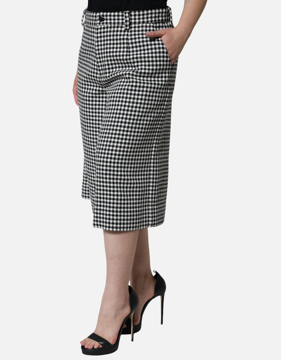 Mid Waist Houndstooth Pants with Zipper Closure Women - Black And