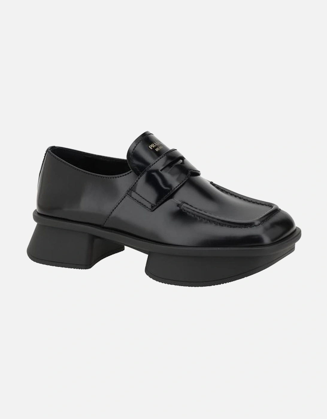 Leather Square Toe Loafers with Contrasting Logo Label Women - Black