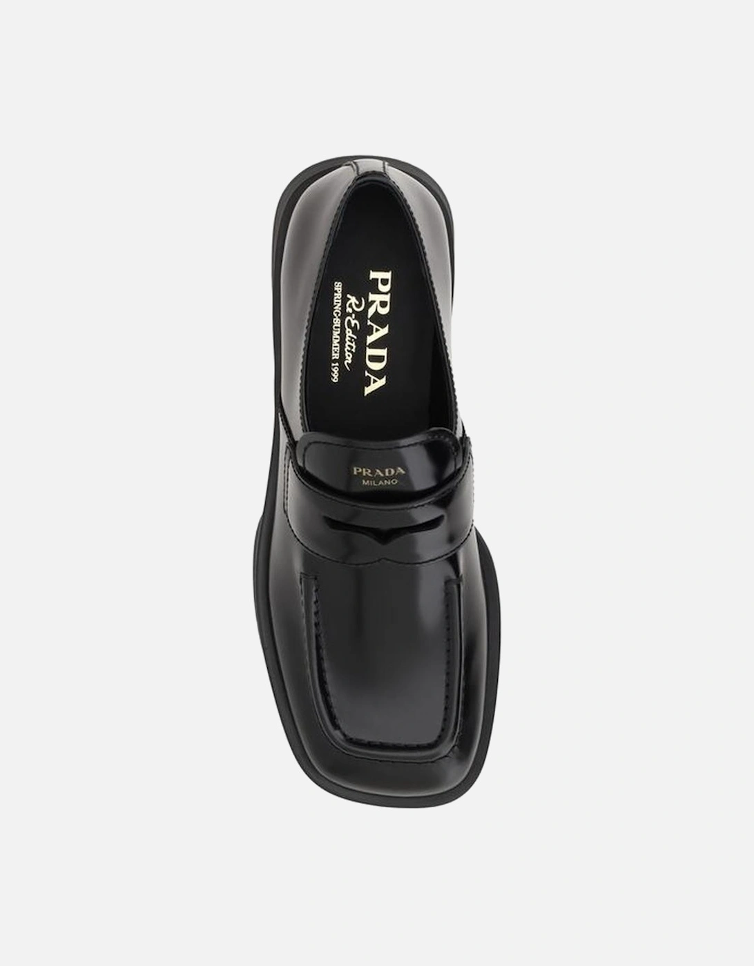 Leather Square Toe Loafers with Contrasting Logo Label Women - Black