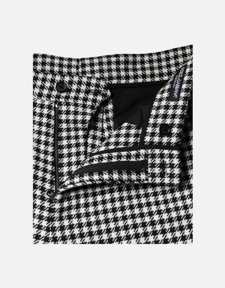 Mid Waist Houndstooth Pants with Zipper Closure Women - Black And