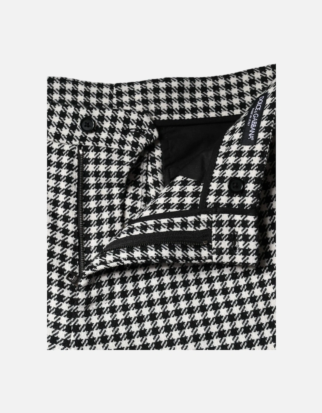 Mid Waist Houndstooth Pants with Zipper Closure Women - Black And