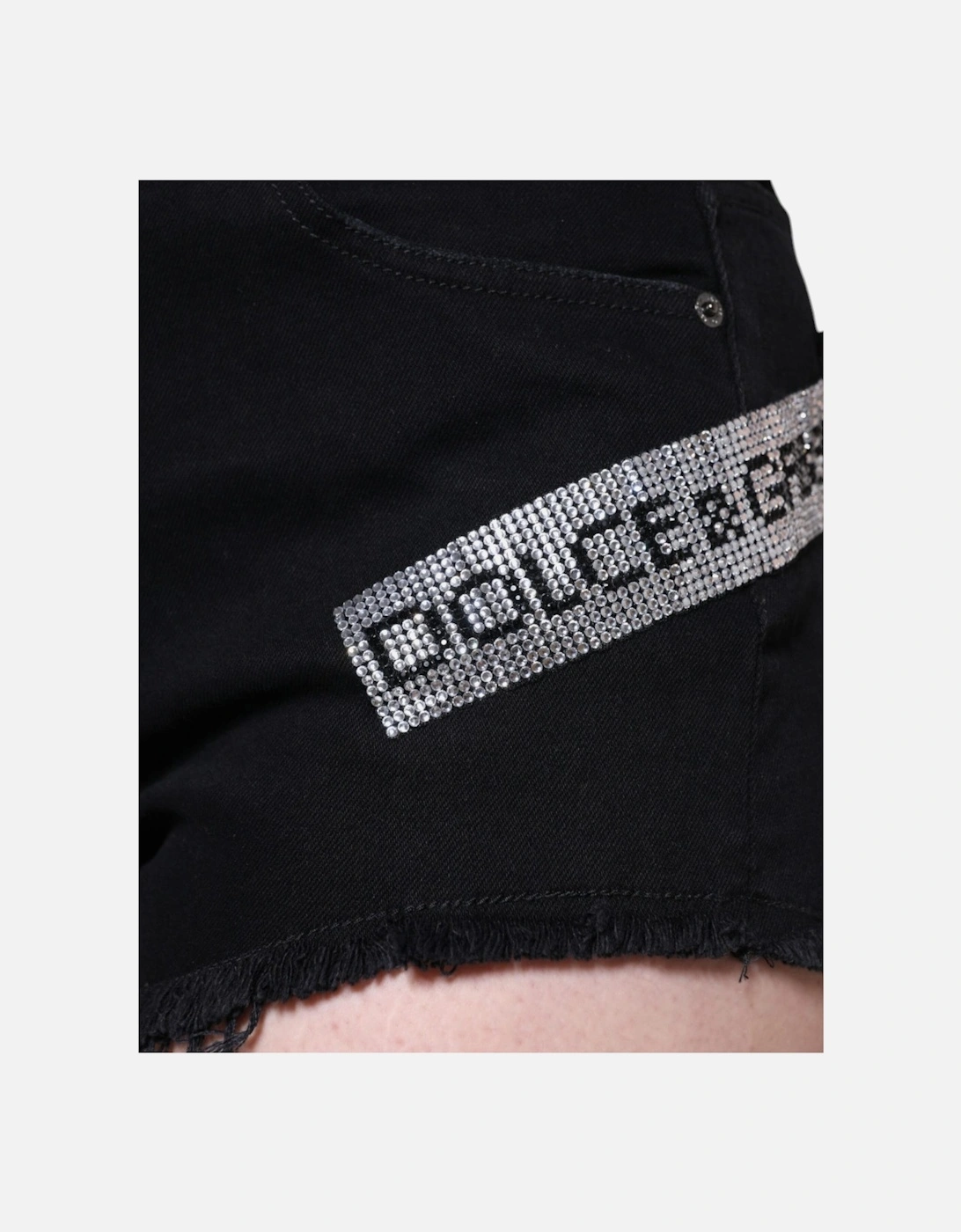 High Waist Denim Hot Pants with Crystal Detailing Women - Black Shorts