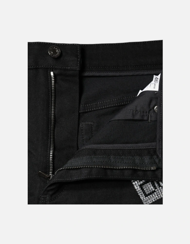 High Waist Denim Hot Pants with Crystal Detailing Women - Black Shorts
