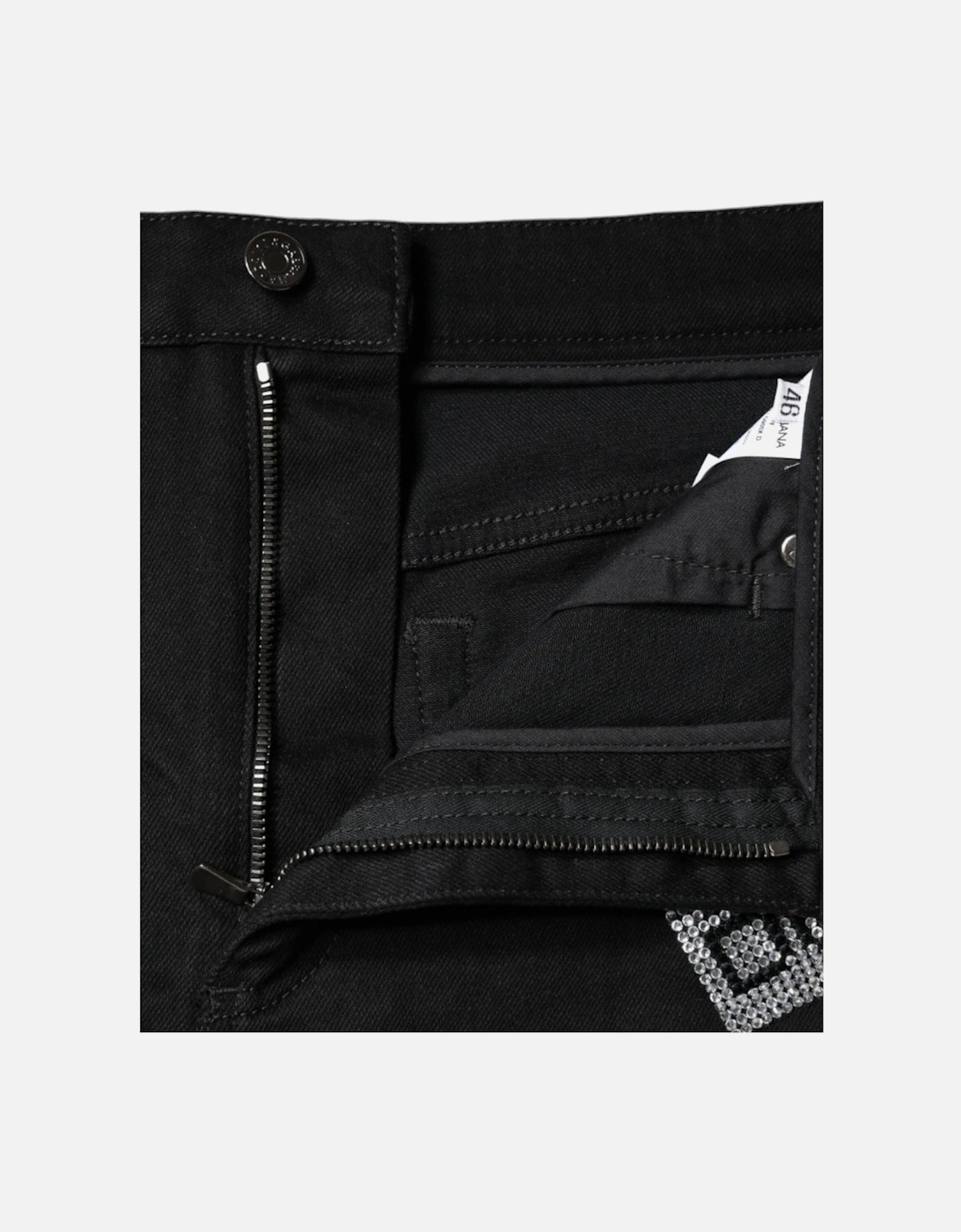 High Waist Denim Hot Pants with Crystal Detailing Women - Black Shorts