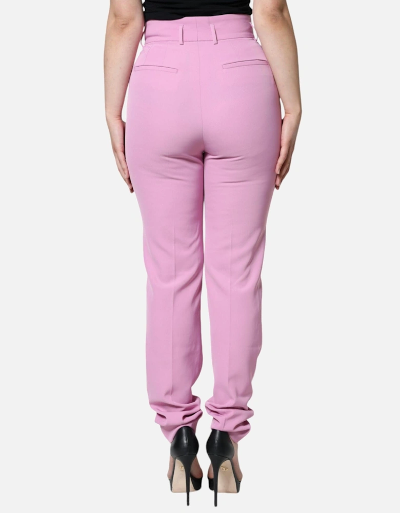 High Waist Tapered Pants with Logo Details Women - Pink Jeans