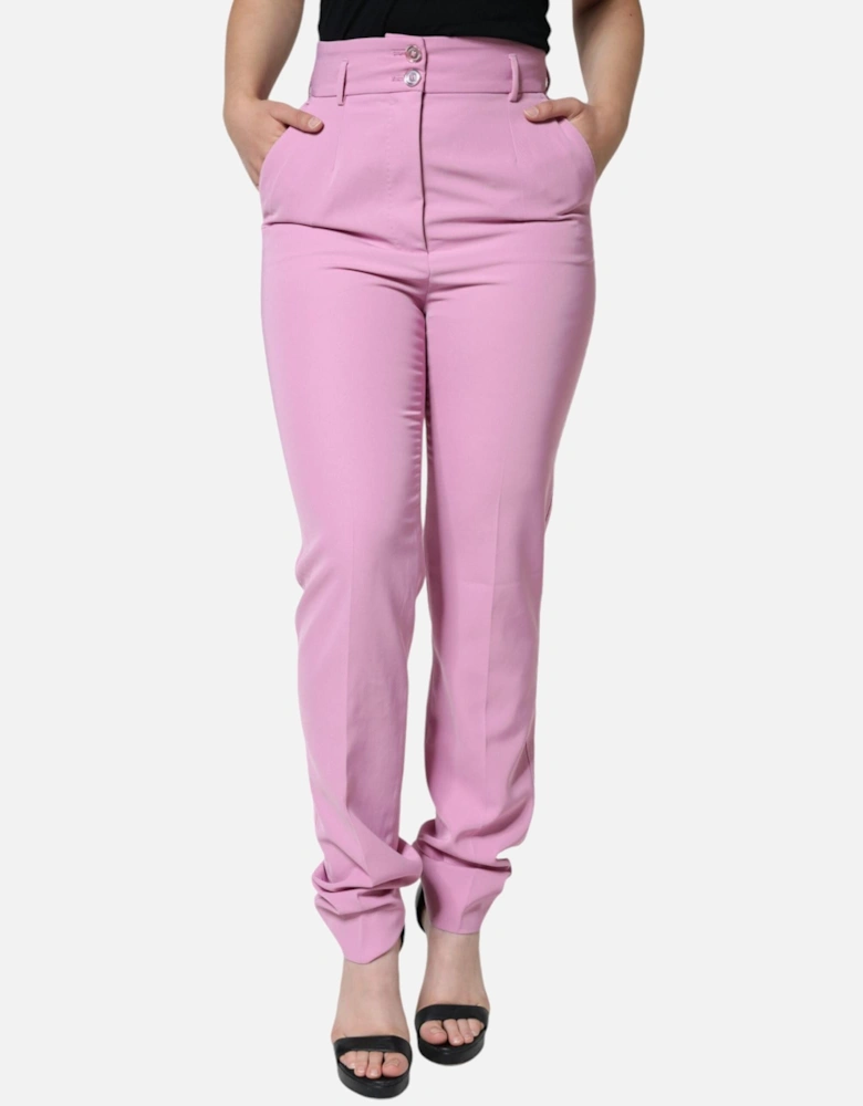 High Waist Tapered Pants with Logo Details Women - Pink Jeans