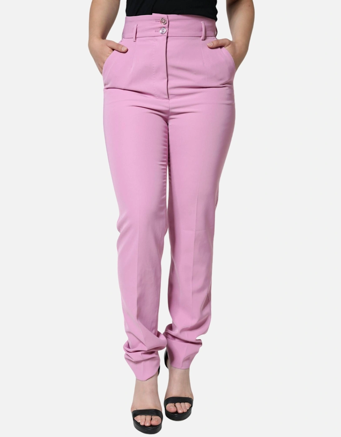 High Waist Tapered Pants with Logo Details Women - Pink Jeans, 5 of 4