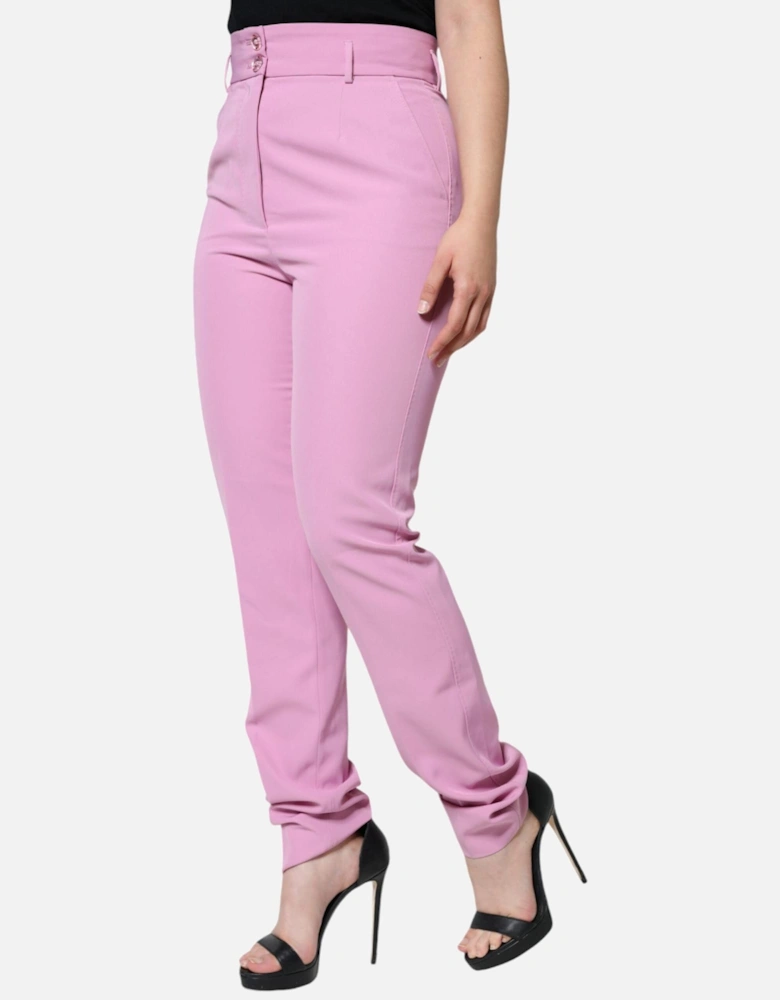 High Waist Tapered Pants with Logo Details Women - Pink Jeans