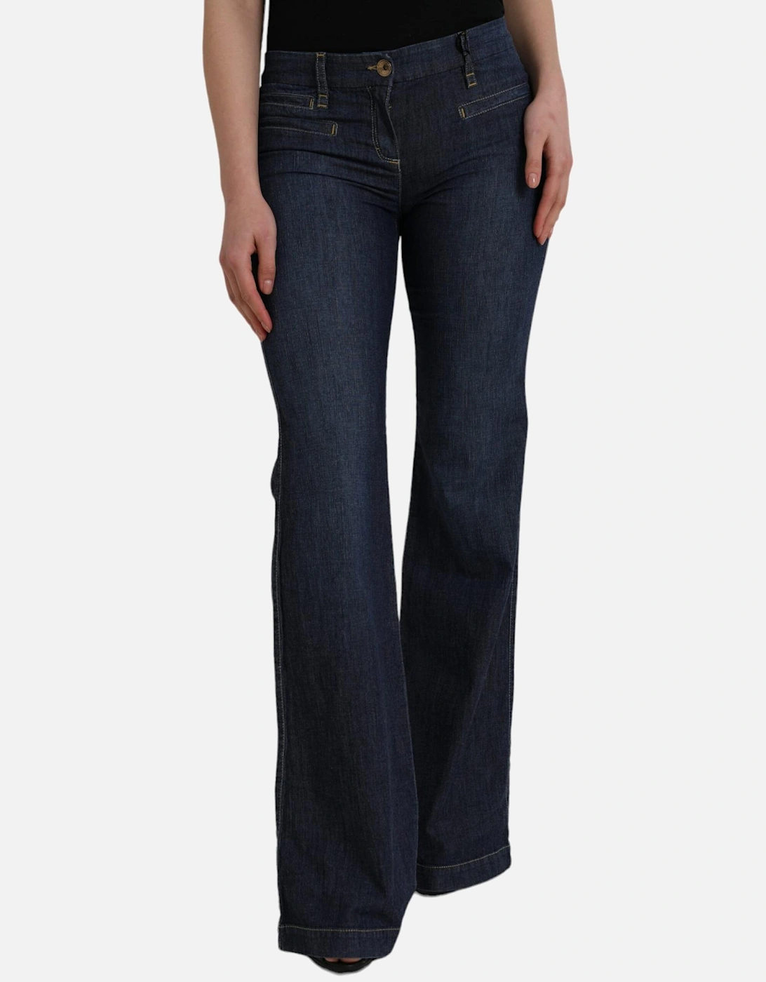 Mid Waist Bootcut Denim Jeans with Zipper Closure and Logo Details, 6 of 5