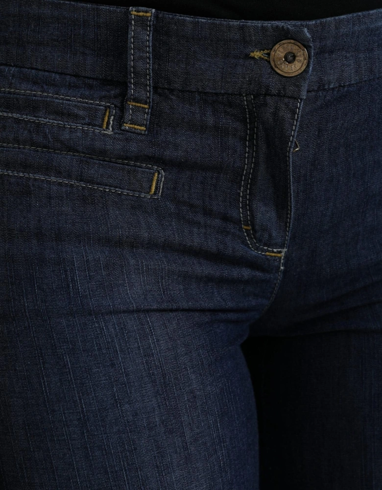 Mid Waist Bootcut Denim Jeans with Zipper Closure and Logo Details