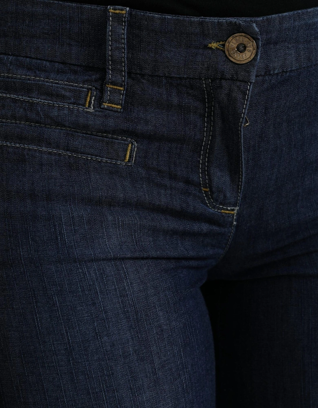 Mid Waist Bootcut Denim Jeans with Zipper Closure and Logo Details