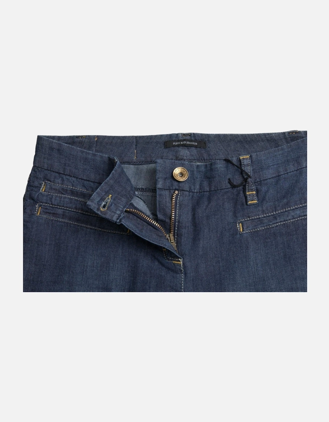 Mid Waist Bootcut Denim Jeans with Zipper Closure and Logo Details