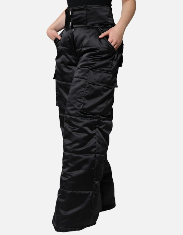 Quilted High Waist Boot Cut Pants Women - Black Jeans