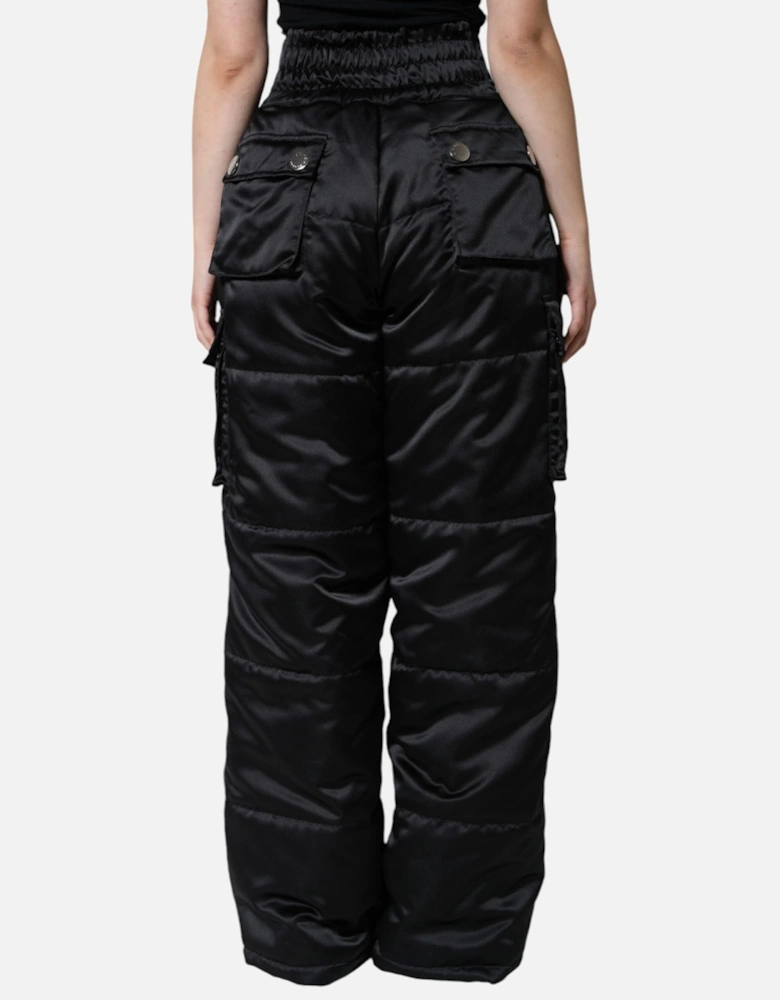 Quilted High Waist Boot Cut Pants Women - Black Jeans