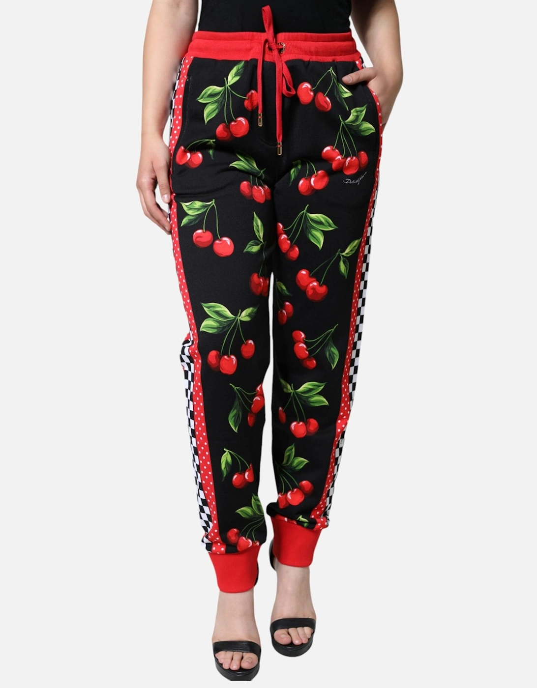 Cherry Print Mid-Waisted Jogger Pants Women - Black And Red Jeans, 6 of 5