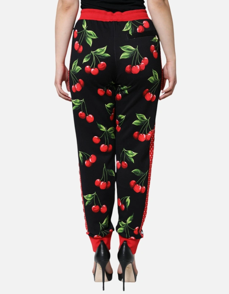 Cherry Print Mid-Waisted Jogger Pants Women - Black And Red Jeans