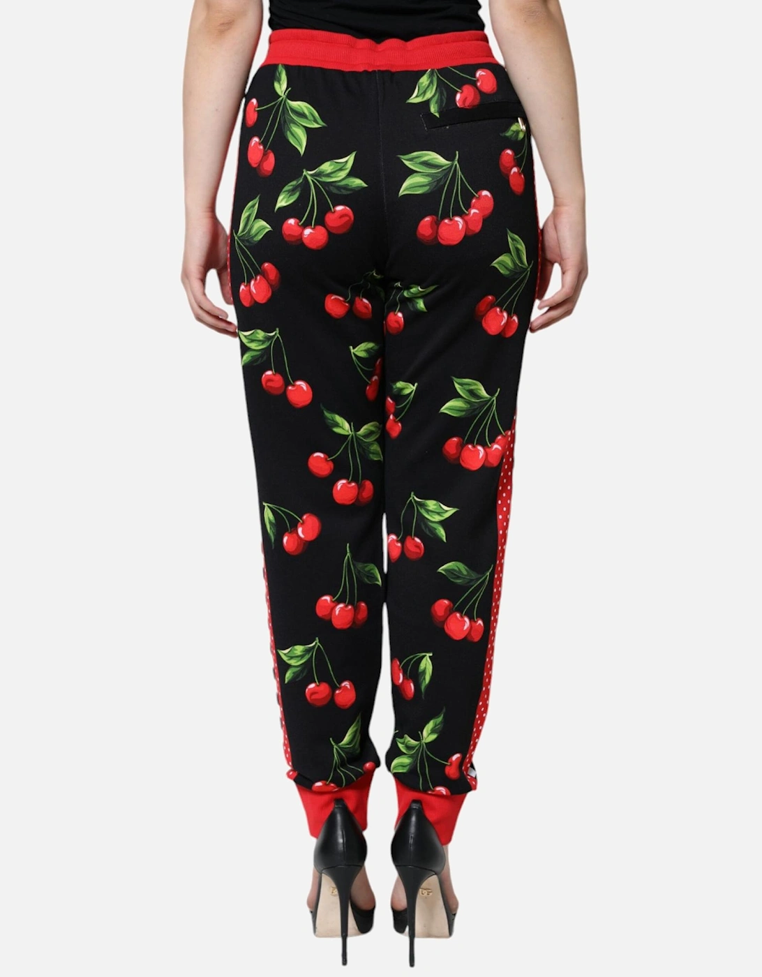 Cherry Print Mid-Waisted Jogger Pants Women - Black And Red Jeans