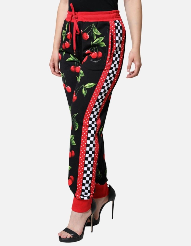 Cherry Print Mid-Waisted Jogger Pants Women - Black And Red Jeans
