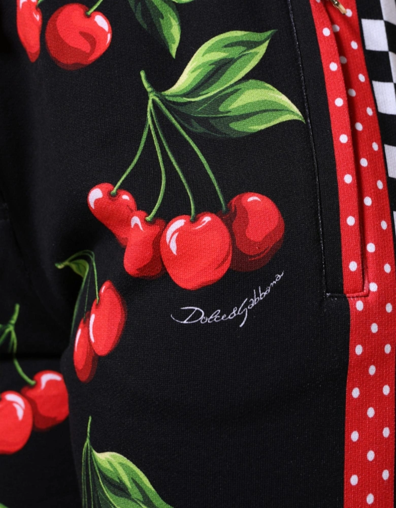 Cherry Print Mid-Waisted Jogger Pants Women - Black And Red Jeans