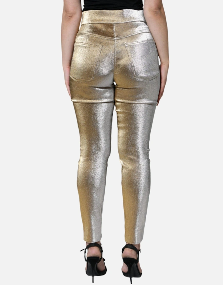 High Waist Skinny Pants with Zipper Closure Women - Gold Jeans