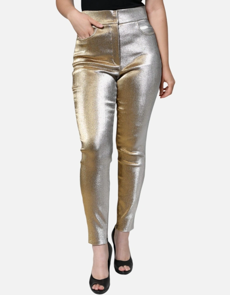 High Waist Skinny Pants with Zipper Closure Women - Gold Jeans