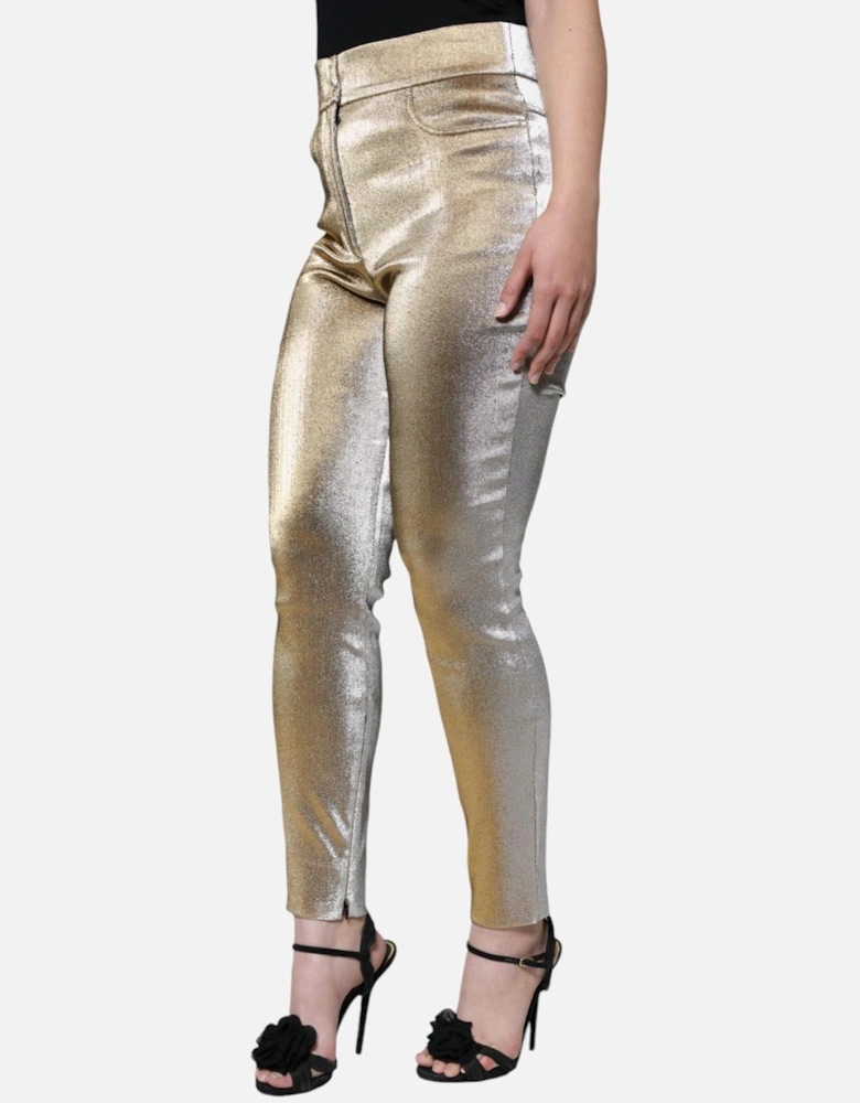 High Waist Skinny Pants with Zipper Closure Women - Gold Jeans