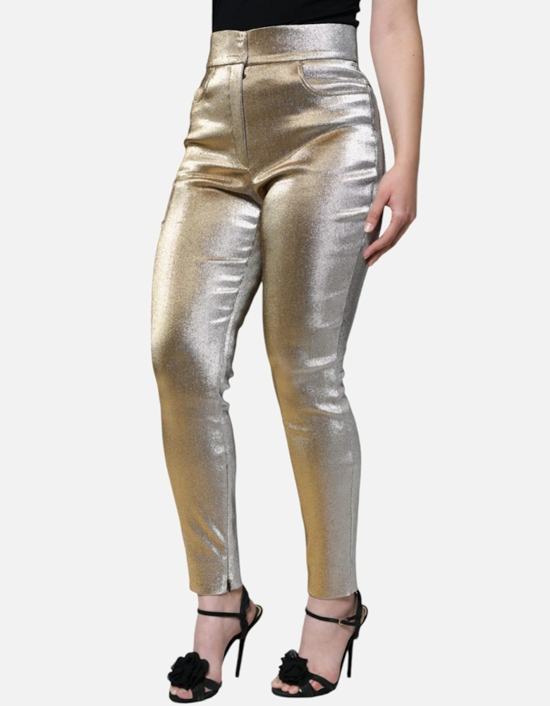 High Waist Skinny Pants with Zipper Closure Women - Gold Jeans