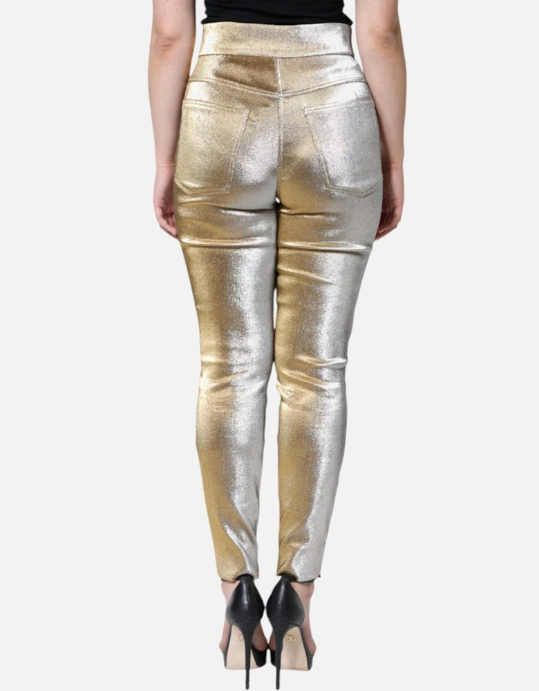 High Waist Skinny Pants with Zipper Closure Women - Gold Jeans